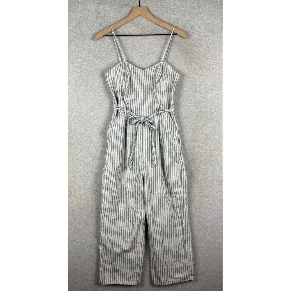 American Eagle Outfitters Striped Linen-Blend Jumpsuit in White and Black